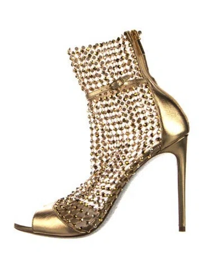 Pre-owned René Caovilla Leather Mesh Accents Pumps In Gold