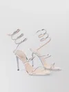 René Caovilla Leather Metallic Spiral Strap Sandals