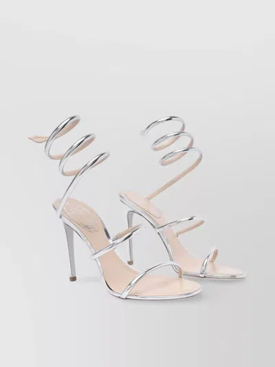 René Caovilla Leather Metallic Spiral Strap Sandals In Neutral