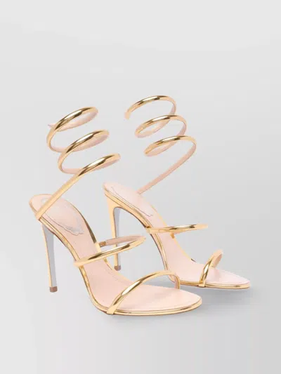 René Caovilla Leather Metallic Spiral Strap Sandals In Gold