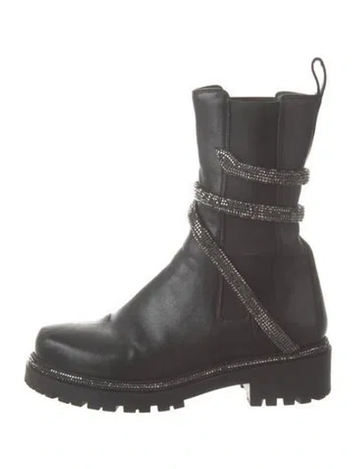 Pre-owned René Caovilla Leather Moto Boots In Black