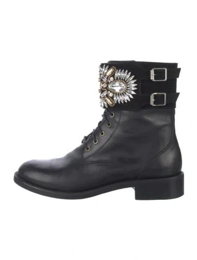 Pre-owned René Caovilla Leather Patterned Combat Boots In Black