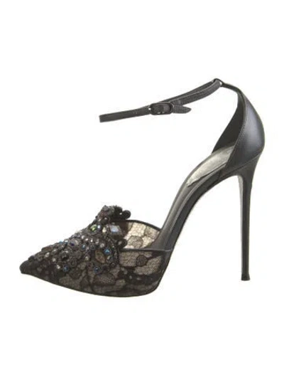 Pre-owned René Caovilla Leather Patterned D'orsay Pumps In Black