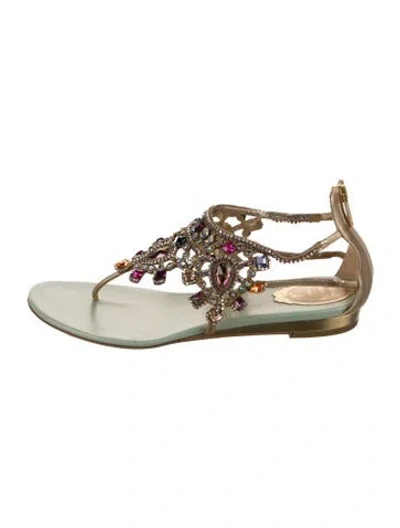 Pre-owned René Caovilla Leather Patterned Gladiator Sandals In Green
