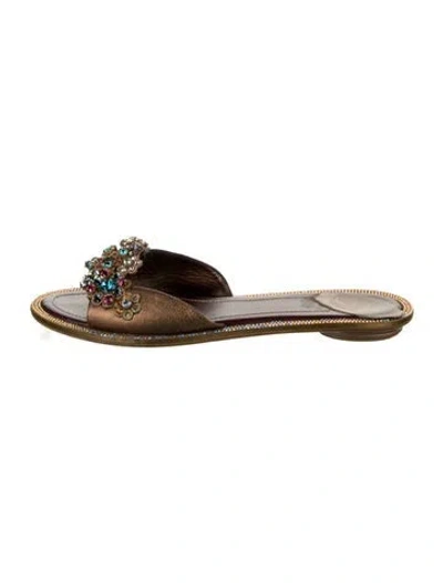 Pre-owned René Caovilla Leather Patterned Slides In Gold
