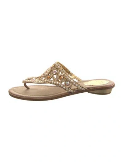 Pre-owned René Caovilla Leather Patterned Slides In Neutral