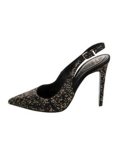 Pre-owned René Caovilla Leather Patterned Slingback Pumps In Black