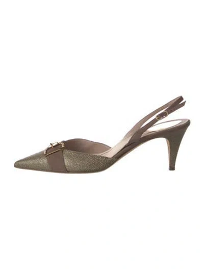 Pre-owned René Caovilla Leather Patterned Slingback Pumps In Gold