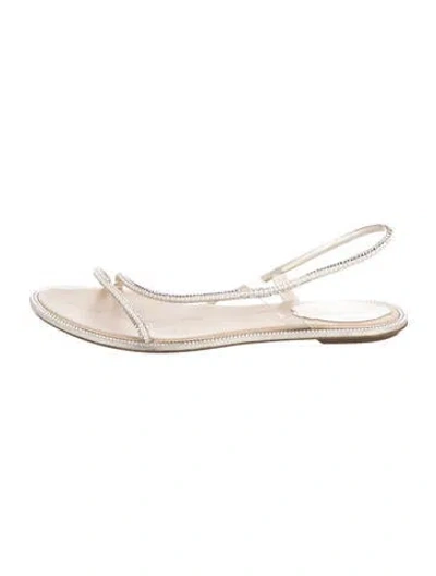 Pre-owned René Caovilla Leather Patterned Slingback Sandals In Neutral