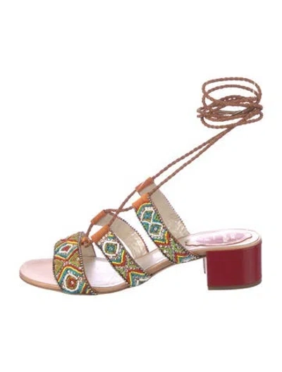 Pre-owned René Caovilla Leather Printed Gladiator Sandals In Multi