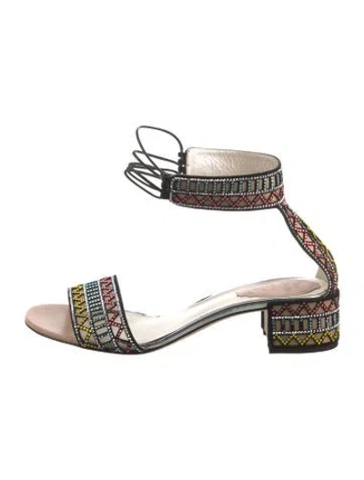 Pre-owned René Caovilla Leather Printed Sandals In Black