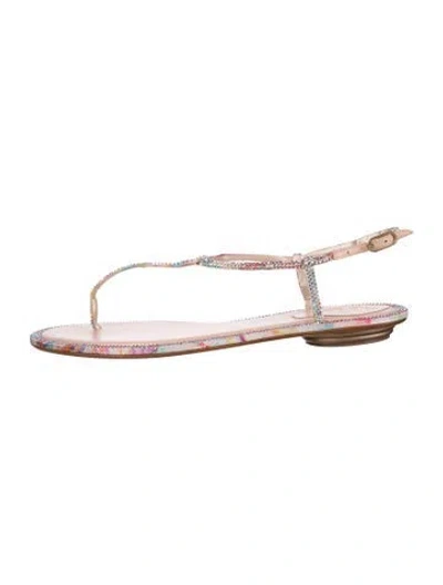 Pre-owned René Caovilla Leather Printed Sandals In White