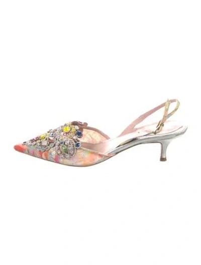 Pre-owned René Caovilla Leather Printed Slingback Pumps In Pink