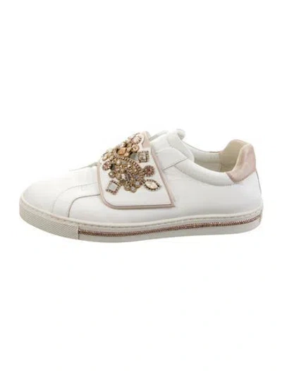 Pre-owned René Caovilla Leather Printed Sneakers In White