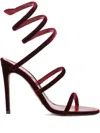 René Caovilla Velvet Snake Spiral Strap Sandals In Burgundy