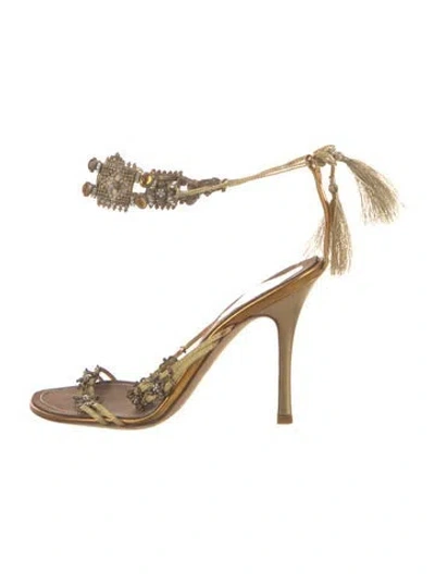Pre-owned René Caovilla Leather Sandals In Gold