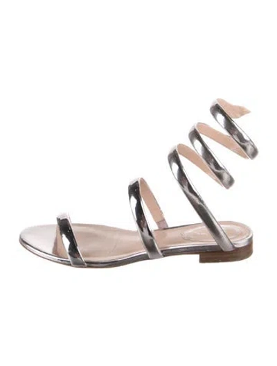 Pre-owned René Caovilla Leather Sandals In Metallic/silver