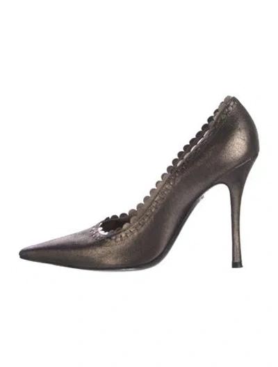 Pre-owned René Caovilla Leather Scalloped Accent Pumps In Gray