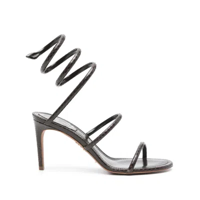 René Caovilla Cleo 80 Crystal-embellished Wraparound Sandals In Black