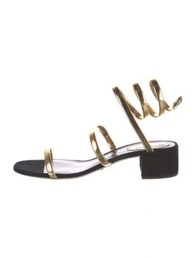 Pre-owned René Caovilla Leather Slingback Sandals In Black