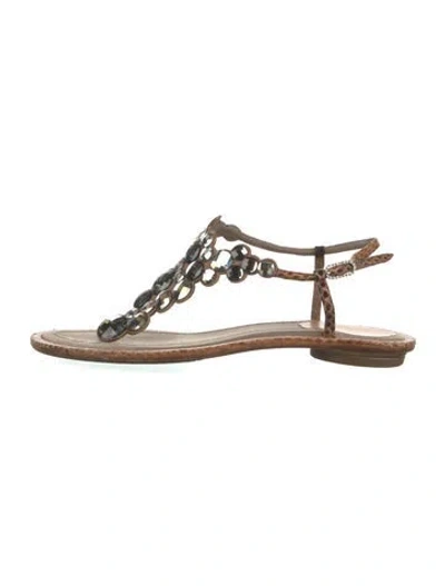 Pre-owned René Caovilla Leather Slingback Sandals In Gold