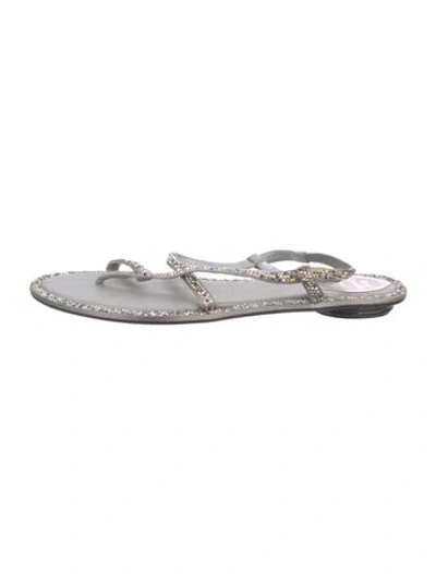 Pre-owned René Caovilla Leather Slingback Sandals In Silver