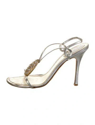Pre-owned René Caovilla Leather Slingback Sandals In Silver