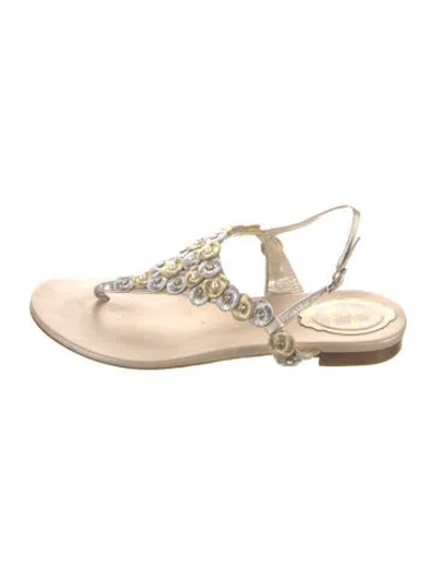 Pre-owned René Caovilla Leather Slingback Sandals In Silver
