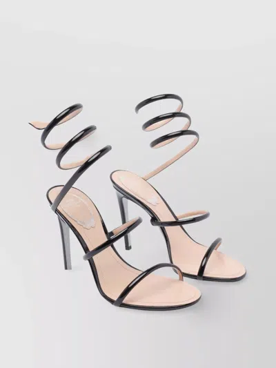 René Caovilla Leather Spiral Strap Stiletto Sandals In Black