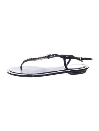 Pre-owned René Caovilla Leather T-strap Sandals In Black