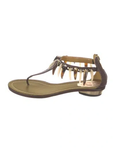 Pre-owned René Caovilla Leather T-strap Sandals In Brown