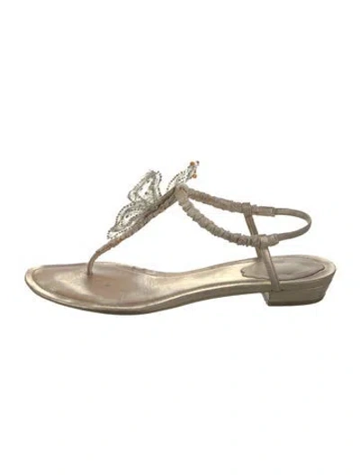 Pre-owned René Caovilla Leather T-strap Sandals In Neutral