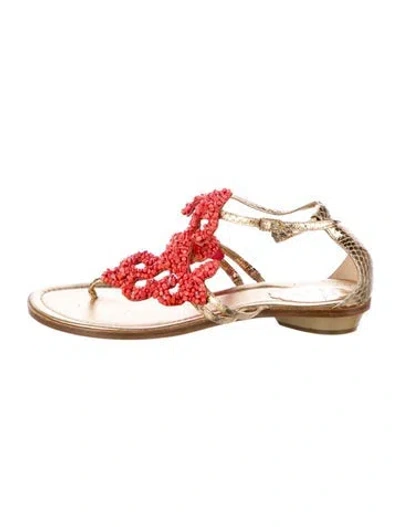 Pre-owned René Caovilla Leather T-strap Sandals In Red