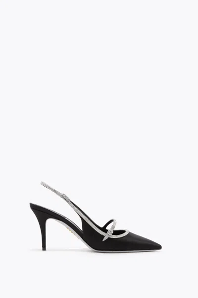 René Caovilla Lily Black And Silver Slingback 80
