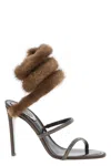 René Caovilla Heeled Sandal With Real Fur Details In Brown