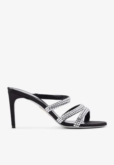 René Caovilla 80mm Satin Mules In Black