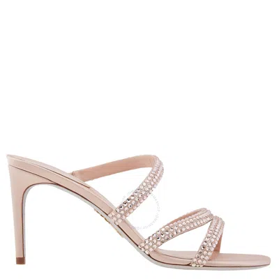 René Caovilla Rene Caovilla Lisa Crystals 80 Slider Sandals In Beige