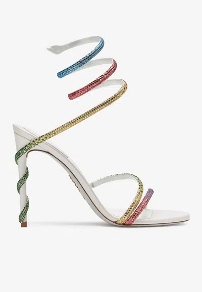 René Caovilla Margot 105 Crystal-embellished Sandals In Satin In Multicolor