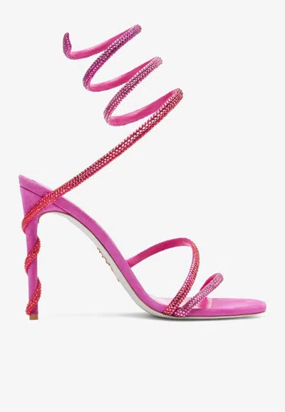 René Caovilla Margot 105 Crystal-embellished Sandals In Satin In Pink