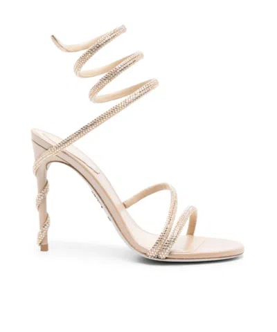 René Caovilla Margot 105mm Crystal Sandals In Nude