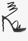 René Caovilla Crystal-embellished Wraparound Leather Sandals In Black