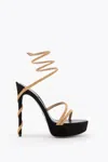 René Caovilla Margot Black And Gold Platform Sandal 130 In Black