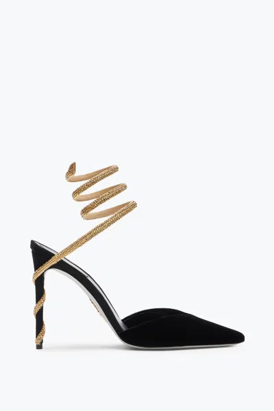 René Caovilla Margot Black And Gold Pump 105