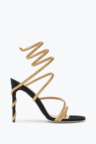 René Caovilla Margot Black And Gold Sandal 105