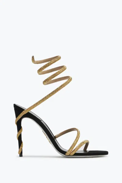 René Caovilla Margot Black Jewel Sandals Snake In Gold