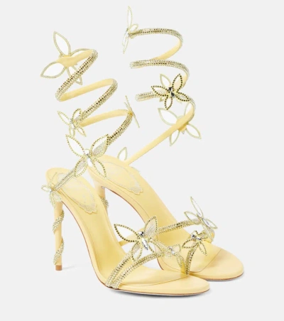René Caovilla Margot Butterfly Embellished Satin Sandals In Yellow