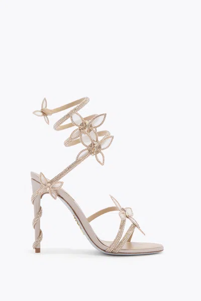 René Caovilla Margot Champagne Sandal With Butterflies 105 In Gold