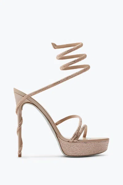René Caovilla Margot Crystal Beige Platform Sandal 130