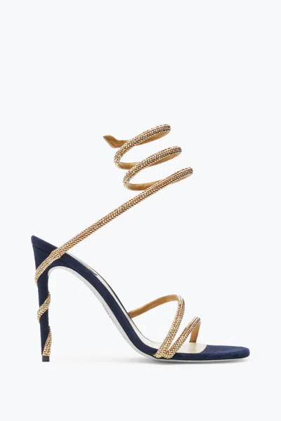 René Caovilla Margot Crystal Blue-gold Sandal 105