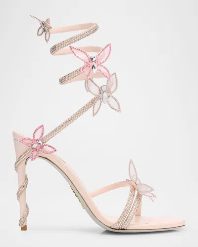 René Caovilla Margot Crystal Butterflies Ankle-wrap Sandals In Pink